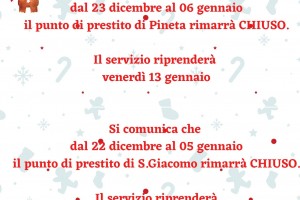 Orari festività natalizie punti di prestito Pineta e S.Giacomo
